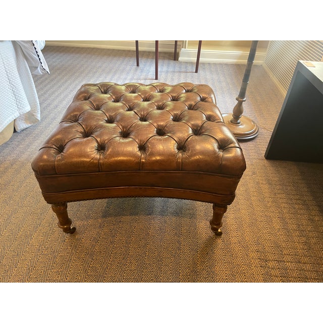 English Vintage Tufted Leather Ottoman or Footstool For Sale - Image 3 of 5