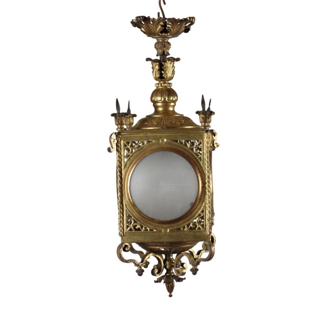 Antique Lantern in Gilded Bronze with Decorations, Early 20th Century For Sale