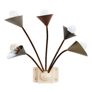 Vintage Wall Lamp with 5 Lights in Brass & Metal, Denmark, 1960s For Sale