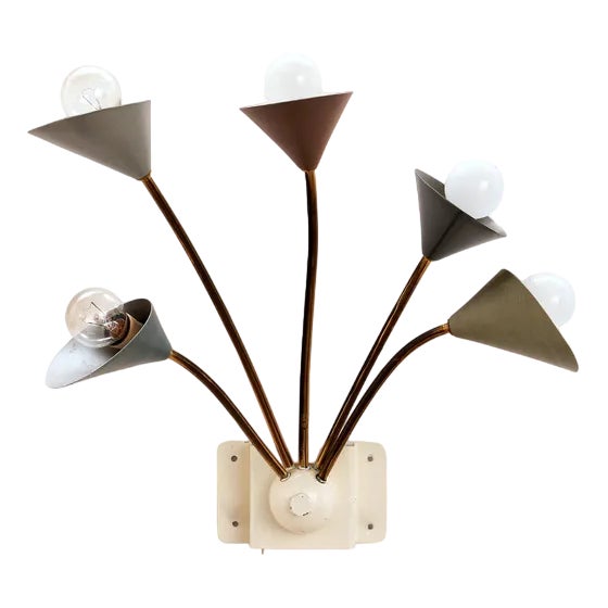 Vintage Wall Lamp with 5 Lights in Brass & Metal, Denmark, 1960s For Sale
