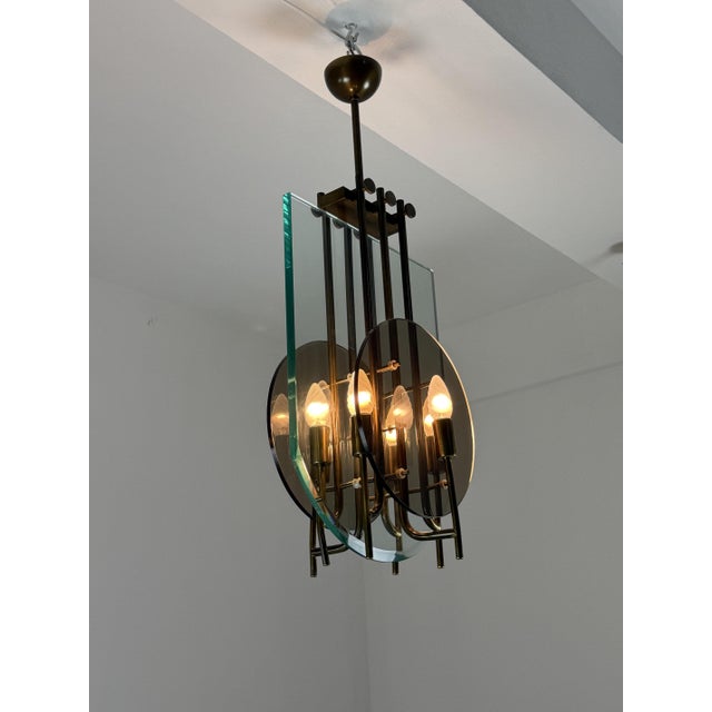 Six-Light Chandelier in Brass and Nile Green Murano Glass, 1960s For Sale - Image 6 of 14