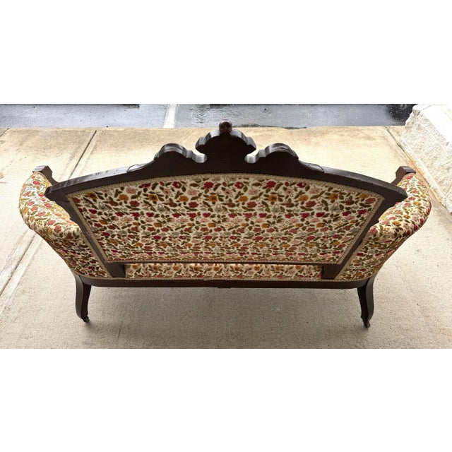 Antique Eastlake Walnut Settee With Floral Upholstery For Sale - Image 11 of 15