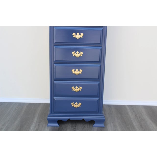 Wood Late 20th Century Vintage Georgian Style Blue Chest of Drawers For Sale - Image 7 of 7