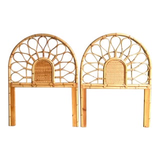 Vintage Coastal Bamboo Twin Headboards For Sale