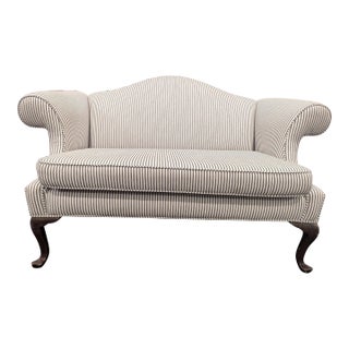 Vintage 20th Century Fragments Identity Black and White Upholstered Camelback Sofa For Sale