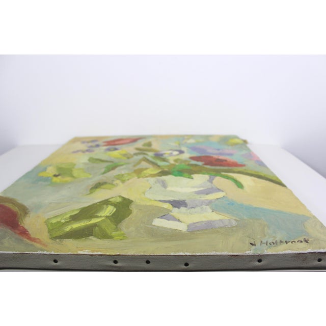 Yellow Vintage Abstract Floral Oil Painting Signed by Artist J Holbrook For Sale - Image 8 of 13