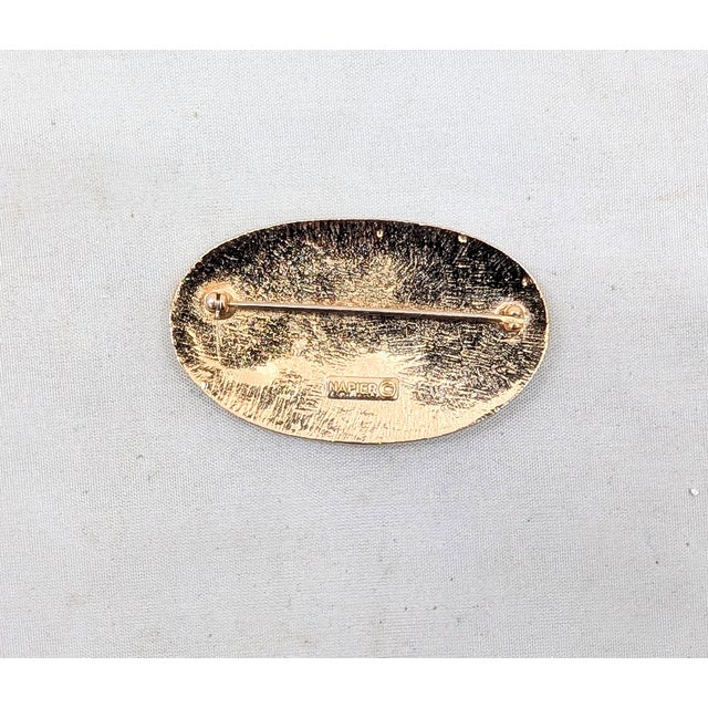 Metal Vintage 1972 Signed Napier Oval Goldtone Bumpy Brooch For Sale - Image 7 of 7