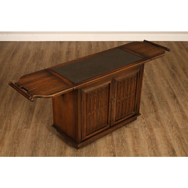 Jamestown Lounge Co. Jamestown Lounge Co. Gothic Revival Vintage Oak Drop-Leaf Server For Sale - Image 4 of 18
