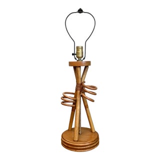Vintage Rattan Loop Wood Lamp For Sale
