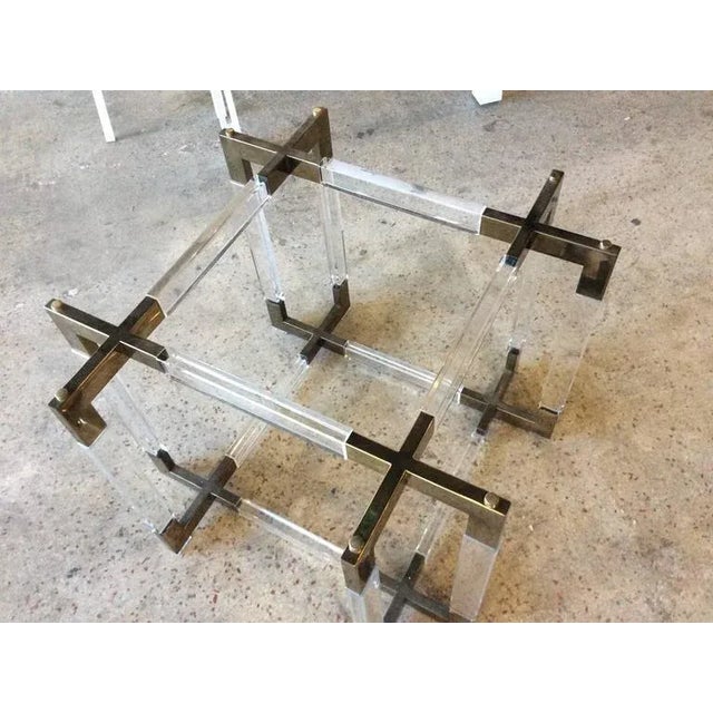 Mid-Century Modern Charles Hollis Jones Vintage CHJ Lucite & Brass Metric Dining Table Base For Sale - Image 3 of 12