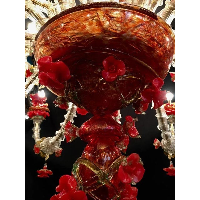 Glass Red and Gold Murano Glass Chandelier, 1980s For Sale - Image 7 of 17