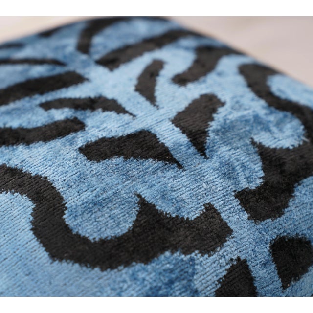 2020s Contemporary Luxury Blue Handmade Silk Tiger Print Throw Pillow With Down Insert For Sale - Image 5 of 10