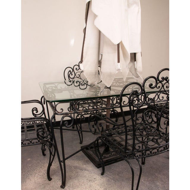 Late 20th Century Wrought Iron Patio Table & 4 Chairs For Sale - Image 4 of 7