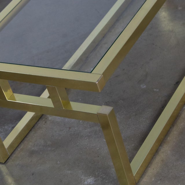 Metal Late 20th Century Modern Coffee Table Brass Toned Anodized Aluminum Frame With a Glass Inset Top For Sale - Image 7 of 18