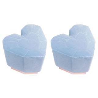 Set of Light Blue Queen Heart Stools by Royal Stranger For Sale