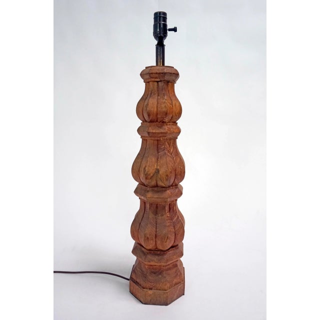 1970s Tall Hand-Carved Balustrade Redwood Lamp For Sale - Image 5 of 7