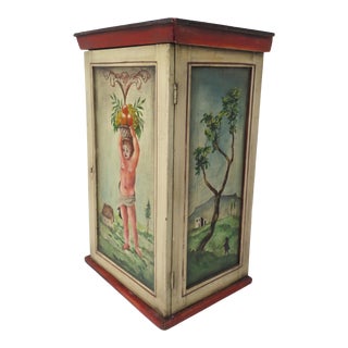 Antique Hanging Wall Cabinet With Hand Painted Italian Scenes For Sale