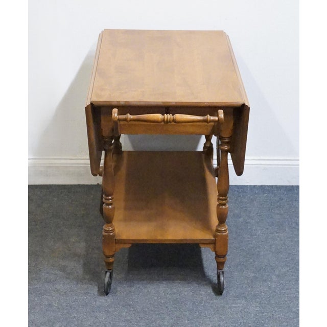 Ethan Allen Heirloom Nutmeg Maple Colonial Early American 41" Accent Drop Leaf Server / Tea Cart 10-6085 For Sale In Kansas City - Image 6 of 15