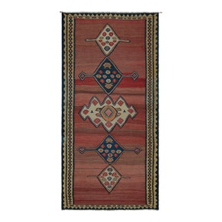 1950s Vintage Afghan Tribal Kilim in Red With Polychromatic Patterns by Rug & Kilim For Sale