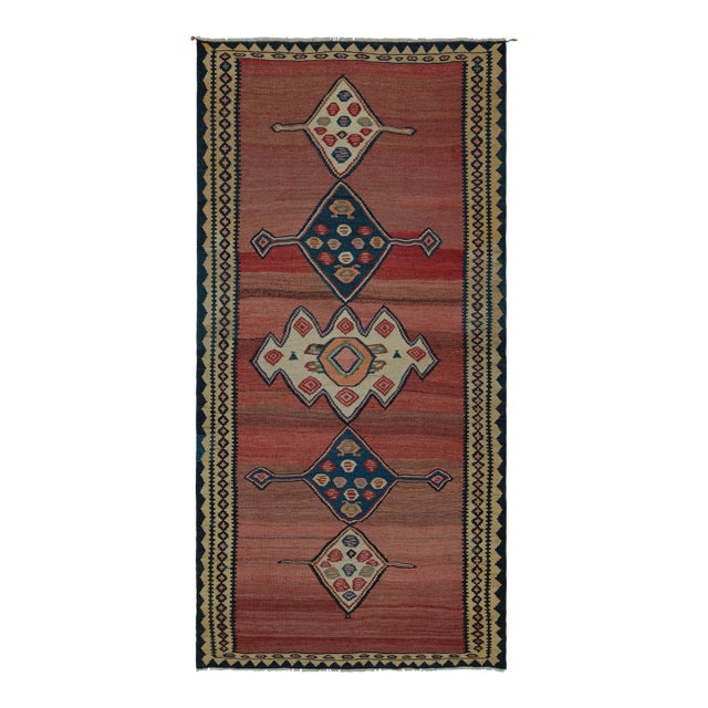 1950s Vintage Afghan Tribal Kilim in Red With Polychromatic Patterns by Rug & Kilim For Sale