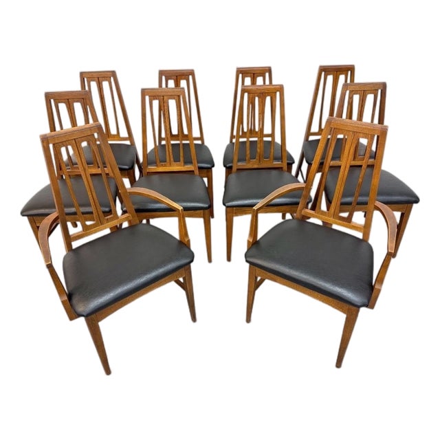 Mid-Century Modern Young Manufacturing Walnut Dining Chairs - Set of 10 For Sale