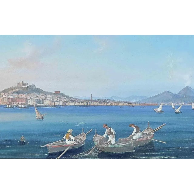 View of the Gulf of Naples with Vesuvius in the Background, Gouache, 19th-Century For Sale - Image 3 of 3