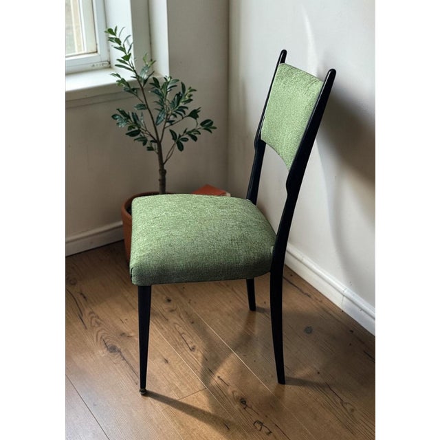 Ico Parisi Style – Set of 6 Ebonized Wood Chairs With Green Upholstery For Sale - Image 17 of 18