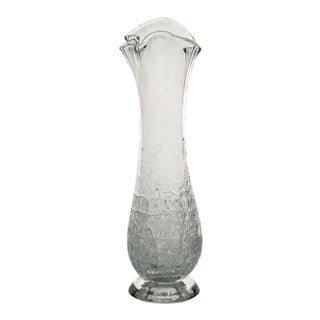Hand Blown Studio Art Glass Sprung Crackle Vase - Clear and Signed "G" 1993 For Sale