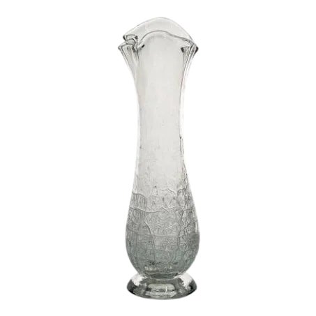 Hand Blown Studio Art Glass Sprung Crackle Vase - Clear and Signed "G" 1993 For Sale