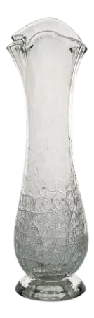 Hand Blown Studio Art Glass Sprung Crackle Vase - Clear and Signed "G" 1993