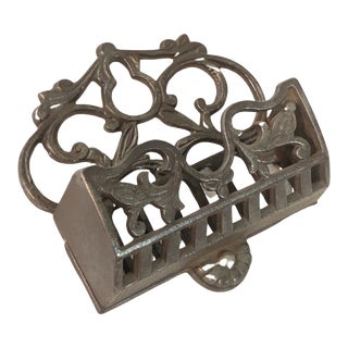 Antique Victorian C1800 Iron Match Stick Holder Safe Wall Mount Floral Leaf For Sale