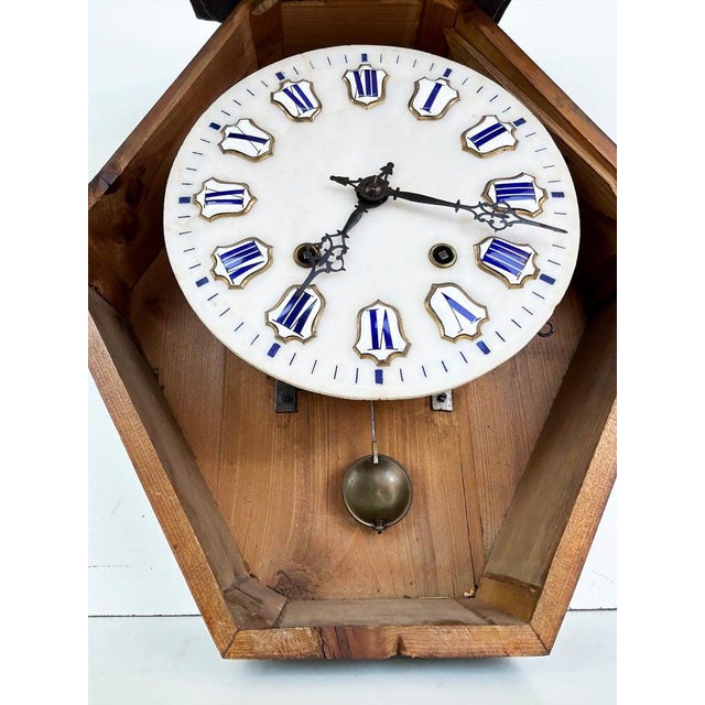 Black 19th Century French Napoleon III Wall Clock, Enamel Face and Wood Marquetry For Sale - Image 8 of 10