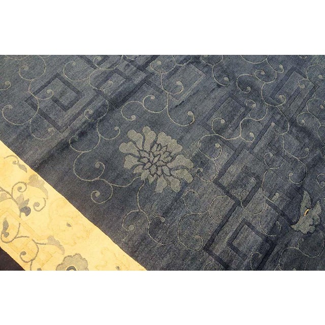 1920s 1920s Royal Blue Medallion Floral Antique Chinese Peking Rug 9' X 11'8" Handknotted Wool Carpet For Sale - Image 5 of 5