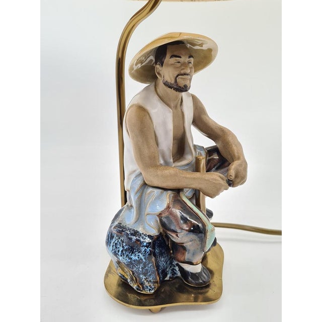 1970s Ceramic Table Lamp with Fisherman Figurine, 1960s-1970s For Sale - Image 5 of 16