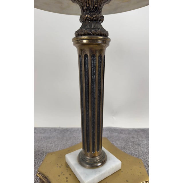 Italian Hollywood Regency Round Marble Brass & Bronze Base Wine Table or Stand For Sale - Image 4 of 7