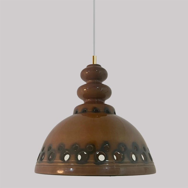Brown Glazed Ceramic Pendant Lights, Germany, 1970s, Set of 3 For Sale - Image 12 of 15
