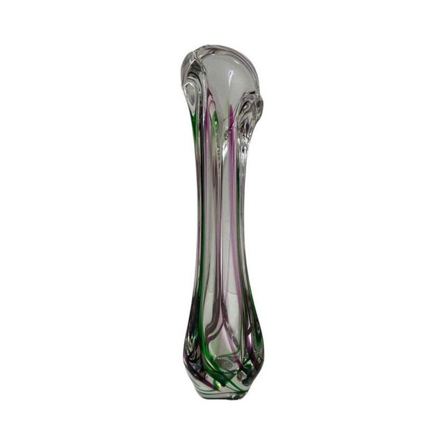 Postmodern Large Dutch Vintage Purple and Green Vase by Max Verboeket for Kristalunie Maastricht For Sale - Image 3 of 7