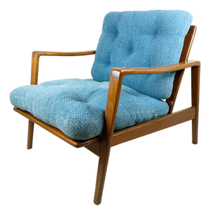 Blue Fabric & Teakwood Armchair by Arne Wahl Iversen for Komfort, 1960s