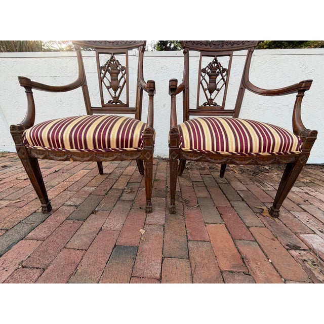 Early 20th Century English Style Neoclassical Arm Chairs, Pair For Sale - Image 4 of 11