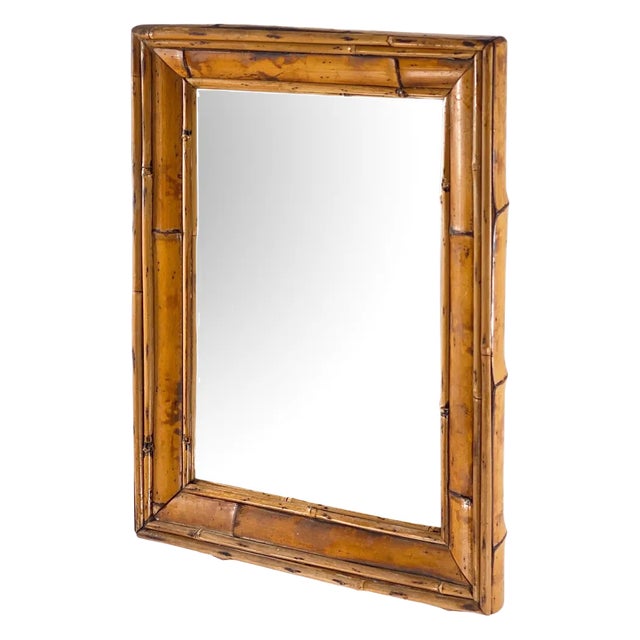 Brown Rattan & Bamboo Mirror, Italy, 1950s For Sale