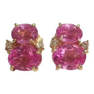 Christina Addison Mini Gum Drop Earrings With Pink Topaz and Diamonds - a Pair