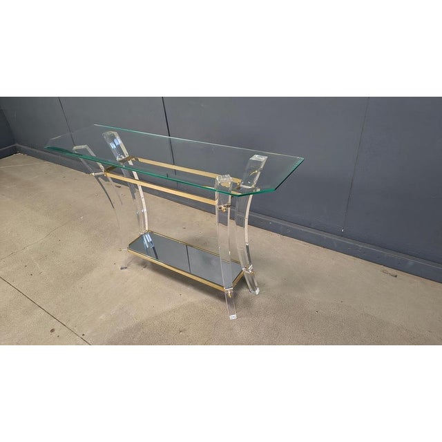 Brass and Acrylic Glass Console Table, 1970s For Sale - Image 6 of 12