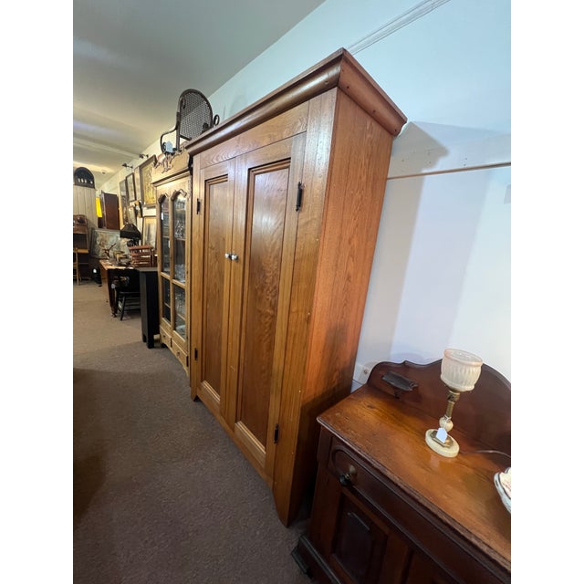 Brown Antique Oak 2 Door Armoire Cabinet Pantry Late 1800's For Sale - Image 8 of 11