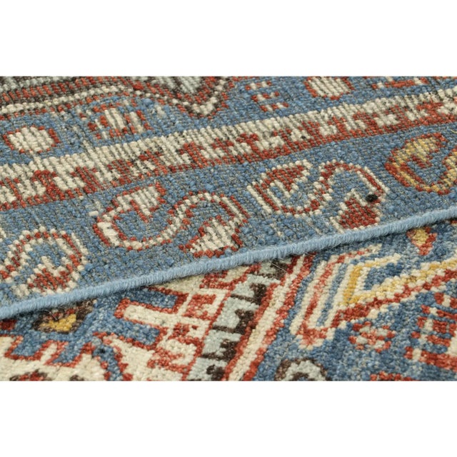 Blue Rug & Kilim’s Caucasian Style Square Rug in Blue With Geometric Medallions For Sale - Image 8 of 8
