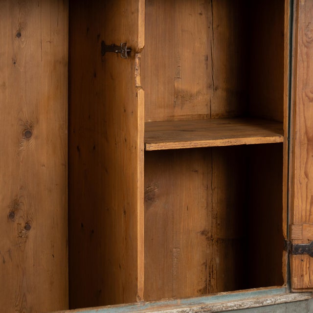 Original Blue Painted Pine Two Door Armoire Dated 1810 For Sale - Image 6 of 11