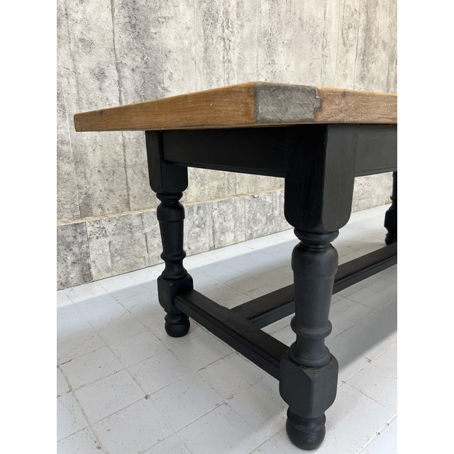 French Farmhouse Oak Dining Table with Black Legs, 1950s For Sale - Image 13 of 15