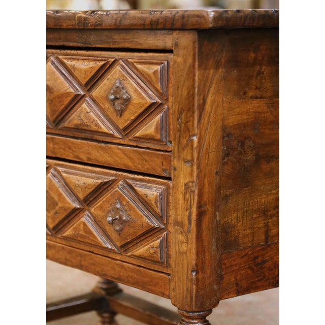 19th Century Spanish Walnut Two-Drawer Chest With Diamond-Pattern Carving For Sale - Image 4 of 12