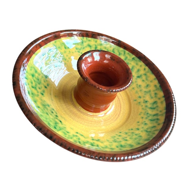 Handmade Moroccan Style Ceramic Splatter Candle Stick Holder Red Yellow Green For Sale In Jacksonville, FL - Image 6 of 9