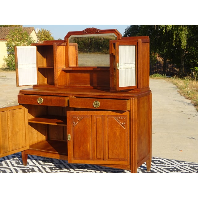 Vintage Oak Buffet with Sentry Boxes and Mirror For Sale - Image 3 of 18