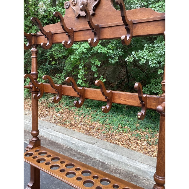 Late 19th-Century Victorian Carved Wood Hall Tree & Umbrella Stand, Circa 1890 For Sale In Atlanta - Image 6 of 10